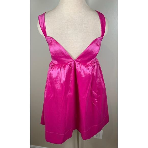 For Love & Lemons Selena Baby Doll Plunging V Neckline Pink Mini Dress Size S - Picture 2 of 7
